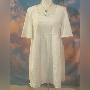 Elegant White Square Neck Dress